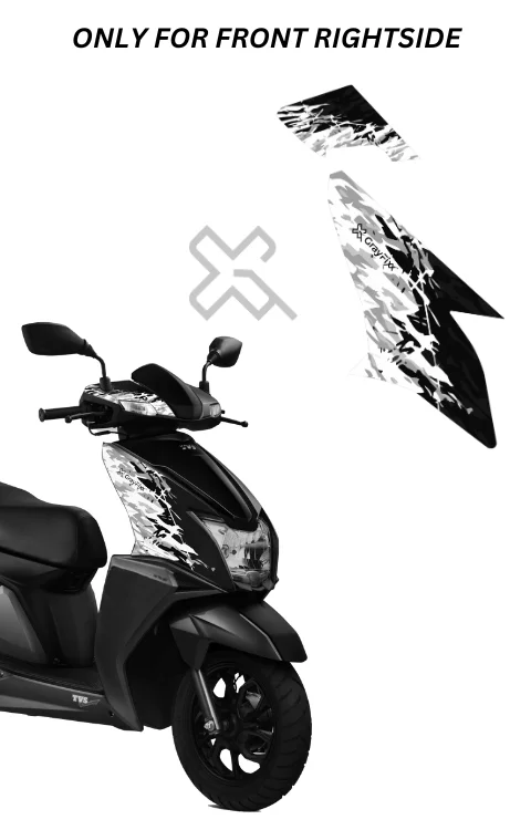 White Grunge Edition Front Side Half Sticker Compatible with Ntorq 125 | Sticker Compatible with Ntorq Made In Premium Gloss Vinyl With FPF(Fade Protection Film), Water Proof, Precut Sticker, Pack Of 1